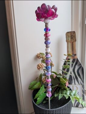 Reserved For "katgatcol21" Beaded Fairy Wand/Plant/Garden Stake W/Resin Topper